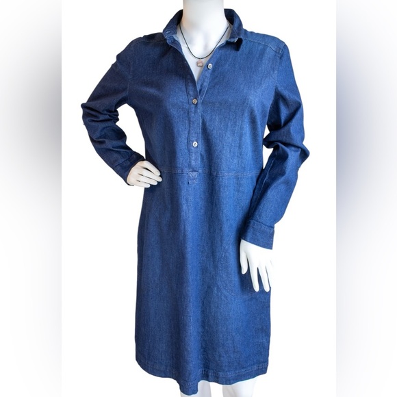 J. Jill Dresses & Skirts - J. Jill Dark Denim Button Front Adjustable Sleeve Shirtdress Womens Dress Size S
